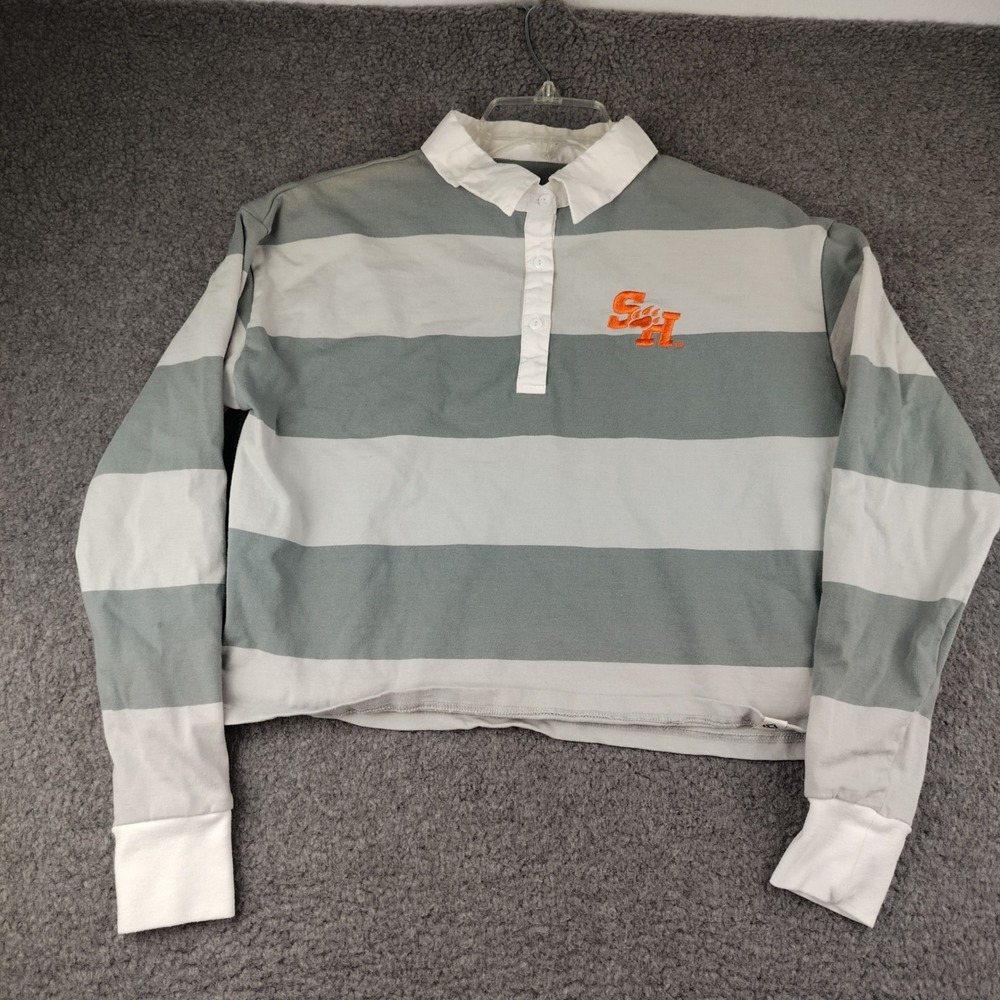 Sam Houston State Rugby Shirt Cropped Bearkats Sz Large Striped Long Sleeve